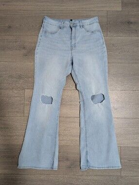 Divided by H&M High Waist Distressed Knee Cutouts Flare Jeans Light Wash Size 10